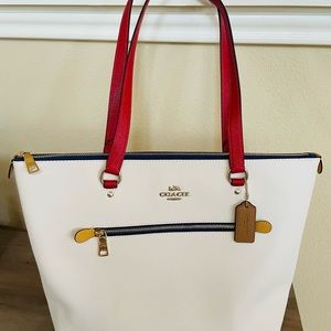Coach gallery colorblock tote white red blue